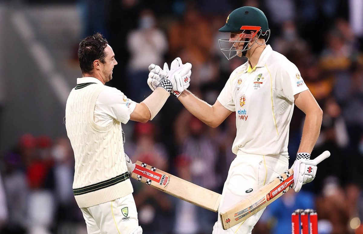 Travis Head, left, who made a century, and Cameron Green, who made a classy 74, were responsible for Australia’s fightback. (Photo courtesy Cricket Australia)
