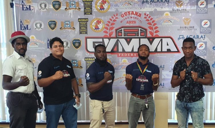 Five of the six athletes (from left to right) who will be heading off to the IMMAF World Championships in the UAE – Webster McRae, Christopher James, Akeem Fraser, Corwin D’Anjou, and Ijaz Cave.