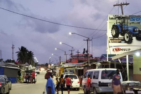 Street lights have been installed by the Ministry of Public Works at Onderneeming, Red Village, the Charity Market area and Somerset to New Road on the Essequibo Coast. (Ministry of Public Works photo)