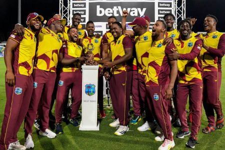 TOTAL TEAM EFFORT! The West Indies team basks in the euphoria of their T20 I series triumph over old nemesis England.
