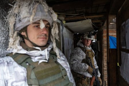 Ukrainian servicemen from the 25th Air Assault Battalion are seen stationed in Avdiivka, Ukraine [Wolfgang Schwan/Anadolu Agency]