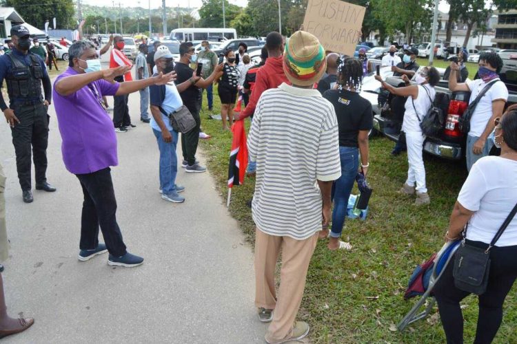 Acting Supt Kissoonlal of the Port of Spain Division, speaks to the crowd during the health walk billed “Push Back Two”, on Sunday, 16 January 2022. (Image: ANISTO ALVES)