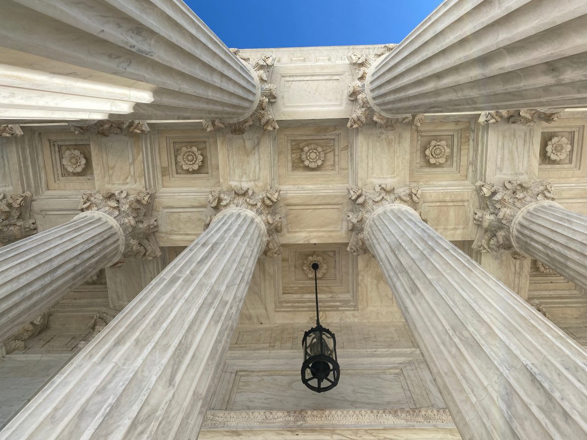 The ceiling of the U.S. Supreme Court building's portico is seen in Washington, U.S., November 26, 2021. Picture taken November 26, 2021. REUTERS/Will Dunham