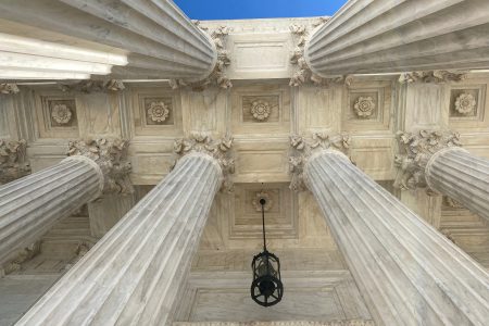 The ceiling of the U.S. Supreme Court building's portico is seen in Washington, U.S., November 26, 2021. Picture taken November 26, 2021. REUTERS/Will Dunham