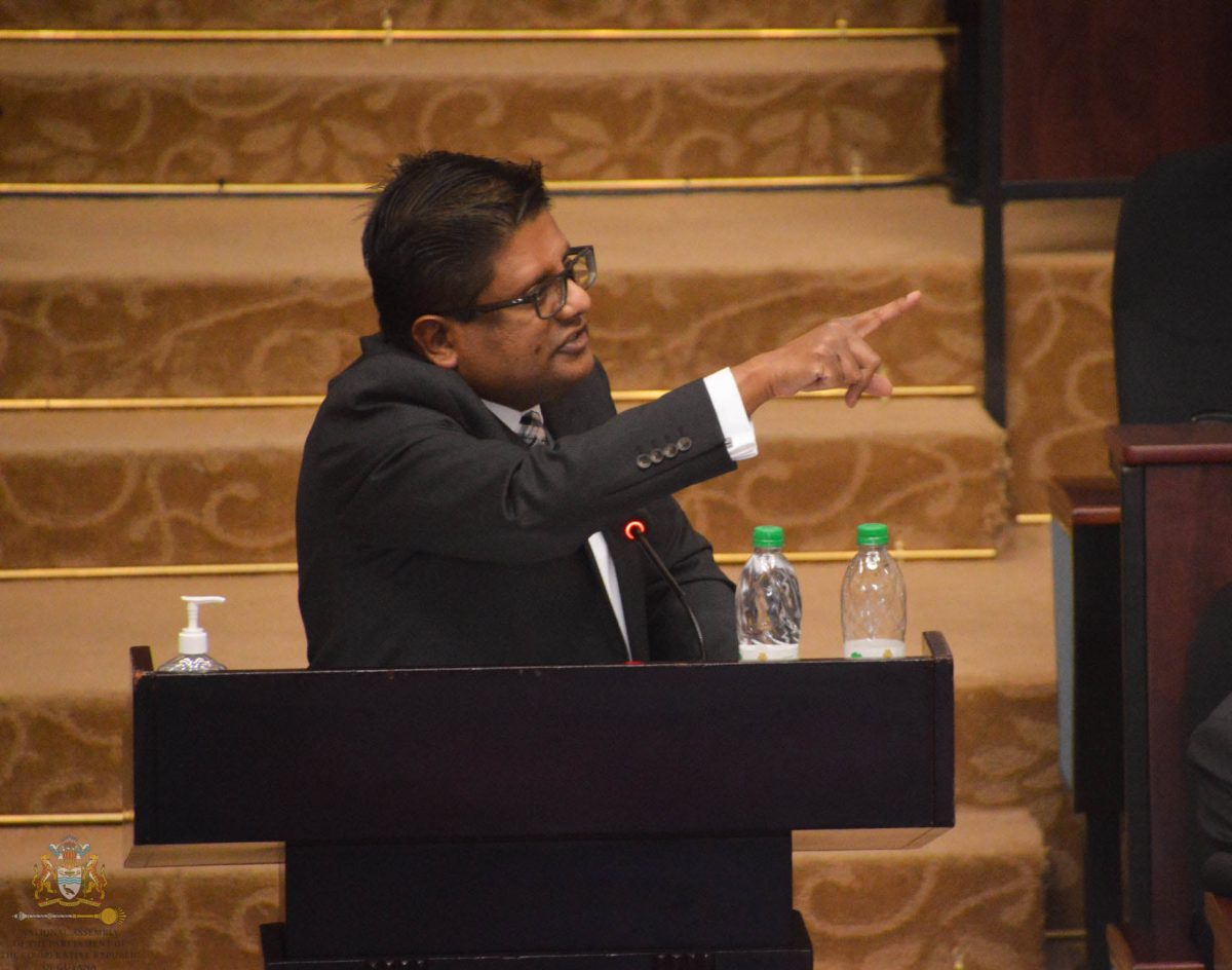 Senior Minister within the Office of the President with Responsibility for Finance Dr Ashni Singh during his presentation on Friday night (Parliament of Guyana photo) 