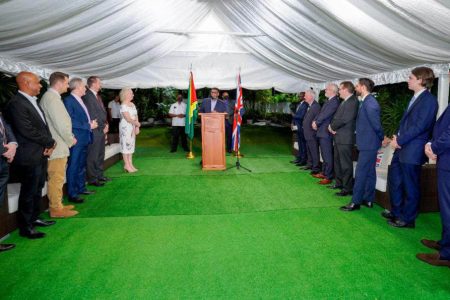 President Dr Irfaan Ali addressing a networking reception for the visiting British Delegation.