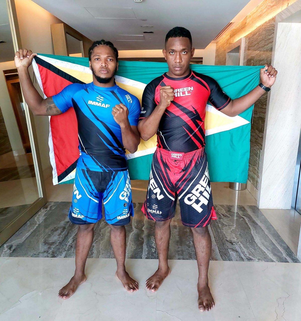 Guyana’s debutants at the recent IMMAF World Championship in UAE (from left) Carlos D’Anjou and Ijaz Cave