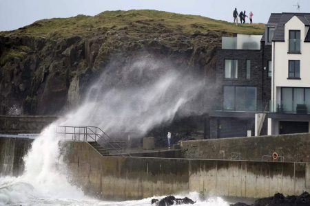 Big waves hit the sea wall at Portstewart, Northern Ireland, Wednesday. (File photo: AP)
