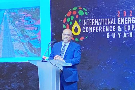 CGX Executive Chairman Dr Suresh Narine speaking at the recent Guyana international oil and gas conference
