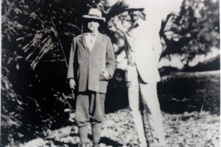 Theodore Roosevelt (left) and William Beebe at Kalacoon, Mazaruni in February 1916
