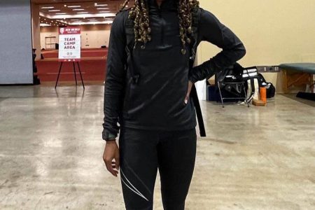 Jasmine Abrams on Sunday following  her 60m win in 7.26s at a meet in Albuquerque, New Mexico to set the new record.
