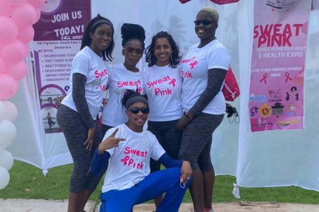 The Best Arts Studio team. From left, Simone Jackson, Keneisa Best, Jacia Chand, Dacia Martin and stooping is Dominic Alleyne.