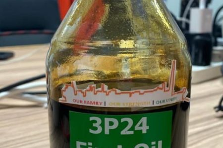The first sample of oil from the Liza Unity