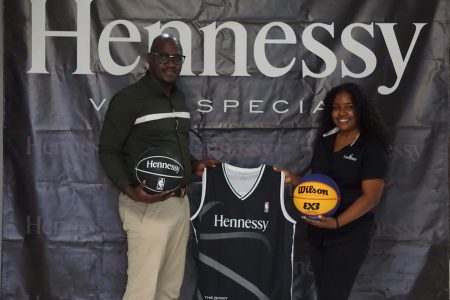 Atina Samad, Hennessy, Moet and Wines Manager (R) and Rawle Toney during a simple presentation at Ansa McAL’s East Coast Demerara Headquarters.