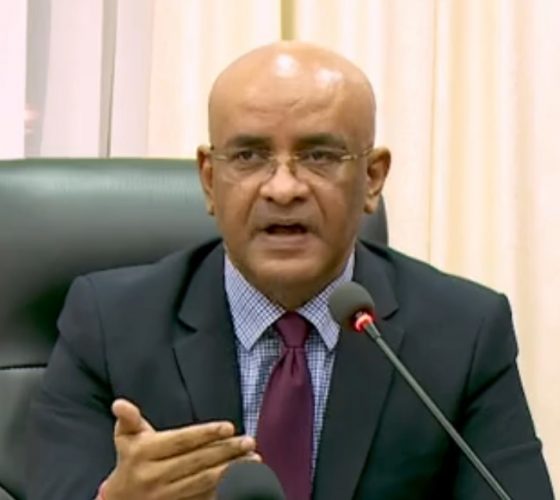 VP Bharrat Jagdeo at a press conference
