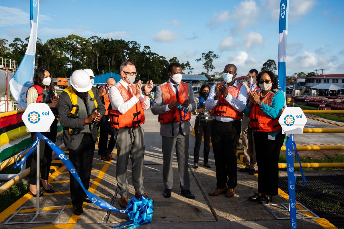 The ribbon cutting for the jetty (Sol Guyana photo)