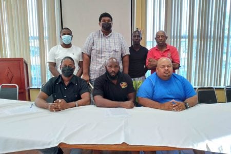 Seated from left to right; Public Relations Officer, Godfrey Broomes; President, Ryan Dey; Treasurer, Troy Yhip. Standing from left to right; Committee members Oslyn Ollivierre, Telroy McAlmont, Shaquille Thornhill and Michael Whitehead.