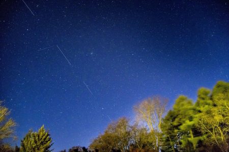 SpaceX Starlink 5 satellites are pictured in the sky seen from Svendborg on South Funen, Denmark April 21, 2020. Ritzau Scanpix/Mads Claus Rasmussen via REUTERS