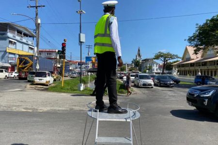 One of the traffic ladders in use (Guyana Police Force photo)