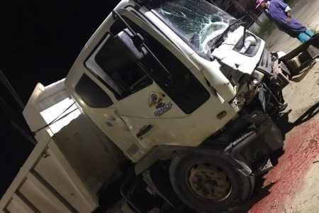The smashed front of the truck following the accident 