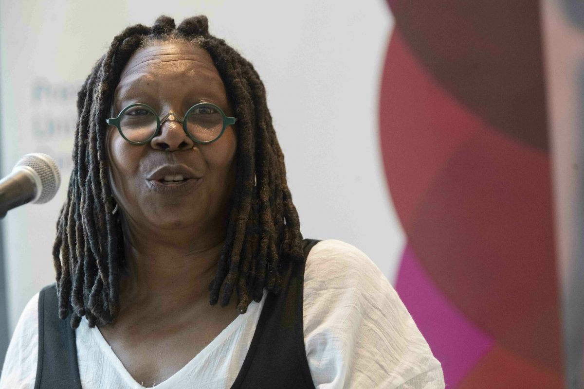 Actress Whoopi Goldberg speaks during the opening of the "Planet or Plastic?" exhibit, Tuesday, June 4, 2019 at United Nations headquarters. (AP Photo/Mary Altaffer)