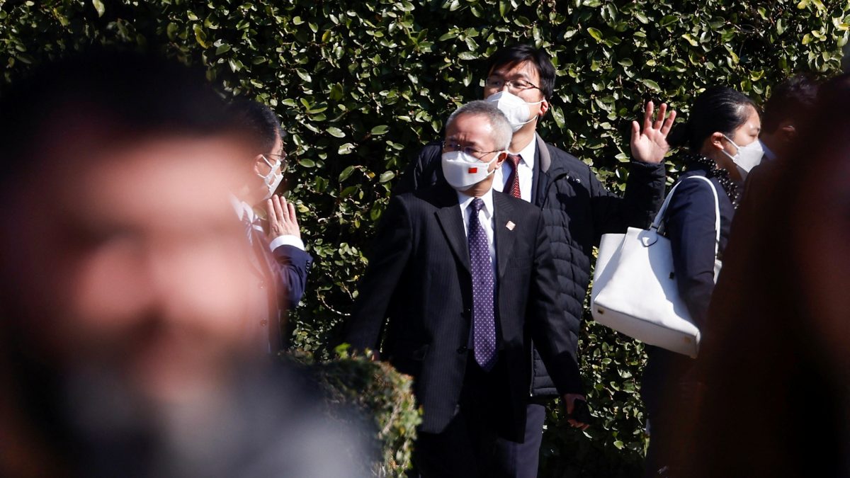 Members of the Chinese delegation leave the Rome Cavalieri Waldorf Astoria hotel where a meeting between U.S. National Security Advisor Jake Sullivan and Top Chinese diplomat Yang Jiechi is believed to have taken place. (Reuters photo)