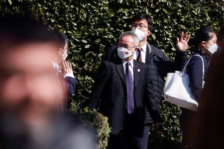 Members of the Chinese delegation leave the Rome Cavalieri Waldorf Astoria hotel where a meeting between U.S. National Security Advisor Jake Sullivan and Top Chinese diplomat Yang Jiechi is believed to have taken place. (Reuters photo)