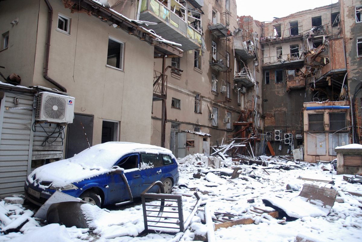 A view shows a building, which city officials and locals said was damaged by recent shelling, as Russia's invasion of Ukraine continues, in Kharkiv, Ukraine March 4, 2022. REUTERS/Oleksandr Lapshyn