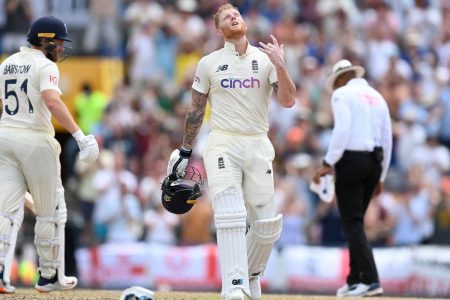 Ben Stokes of England celebrating his century against the West Indies during the 2nd test in Bridgetown, Barbados (mirror.co.uk photo)

