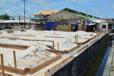 Mon Repos market: Construction of the foundation for the new Mon Repos Market on the East Coast of Demerara has commenced (Orlando Charles photo)
