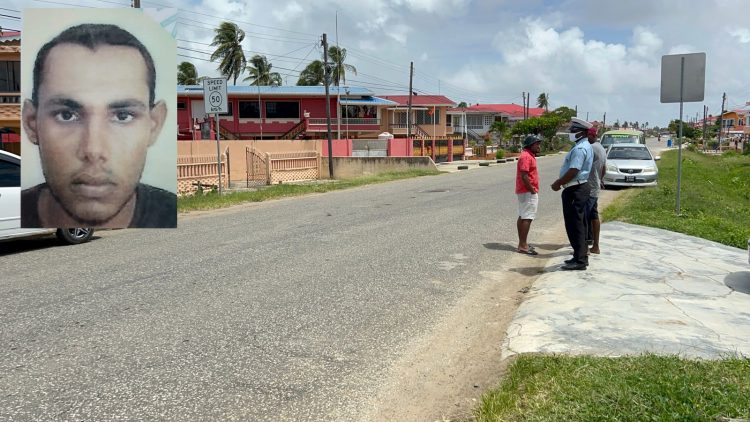 Police at the scene of the accident today. Inset is a photo of Tony Lakeram