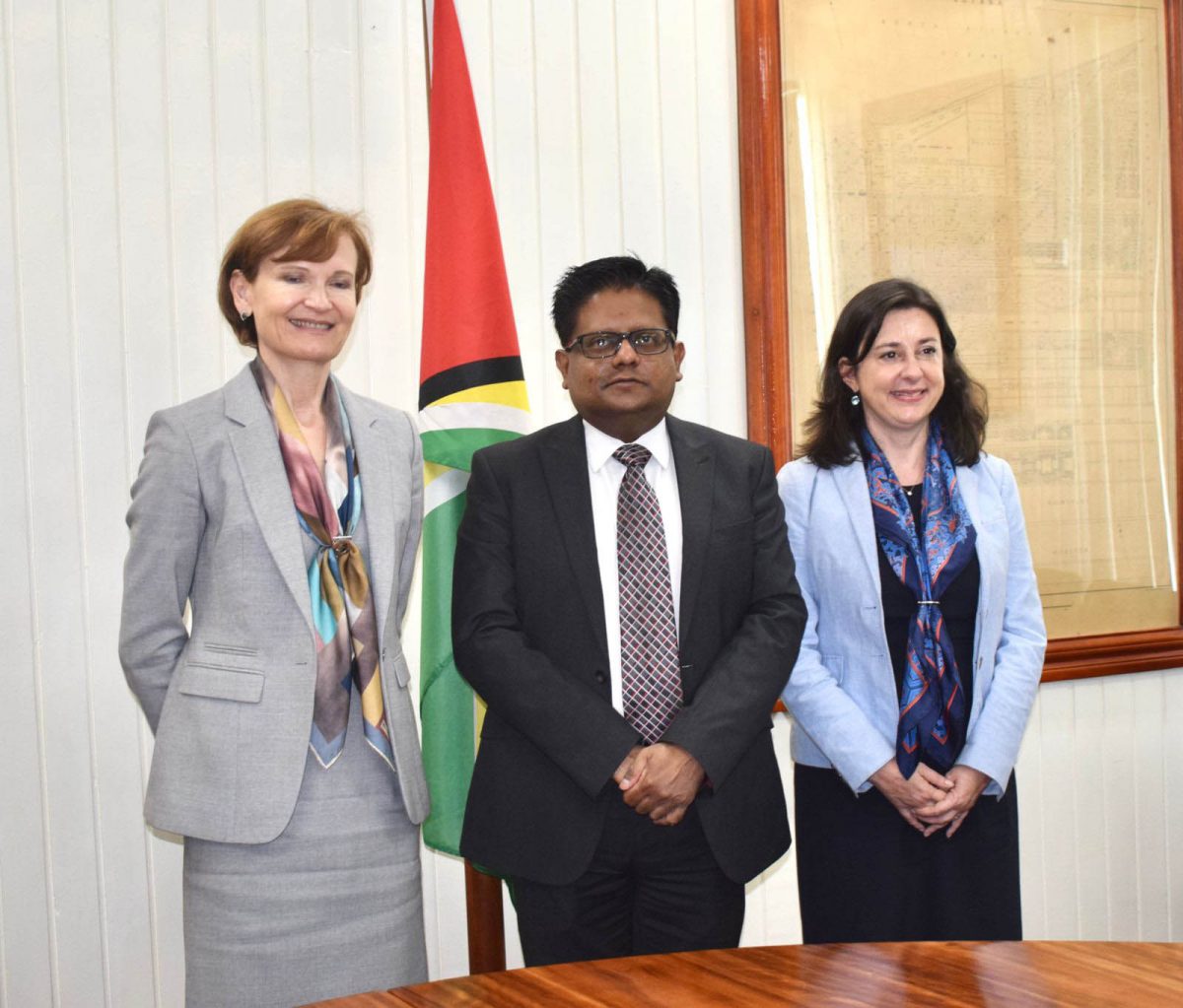 Finance Minister Dr Ashni Singh (centre) with Country Director for the Caribbean, Lilia Burunciuc (left) and the new Resident Representative of the Bank for Guyana and Suriname, Dilletta Doretti. (Ministry of Finance photo)