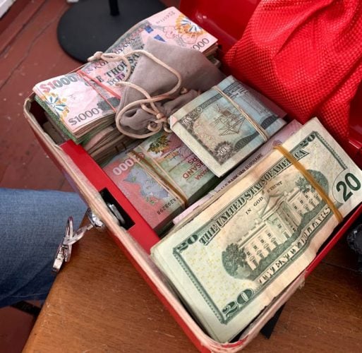 The currency found during the search (Guyana Police Force photo)