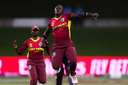 All-rounder Deandra Dottin celebrates West Indies win over New Zealand following a dramatic last over on Friday. (Photo courtesy ICC Media) 