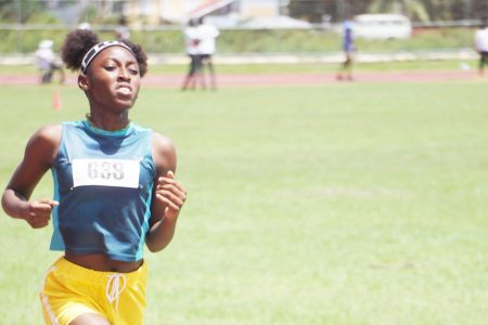 Attoya Harvey who qualified for the 800m and the 1500m events also was dominant during this past weekend and during the other trials. The 16 year-old will be one of the favorites for the top podium steps in Jamaica. (Emmerson Campbell photo)
