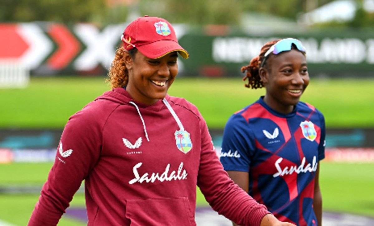 ALL SMILES: Hayley Matthews (left) and captain Stafanie Taylor set to face Australia in tomorrow’s semi-final.
