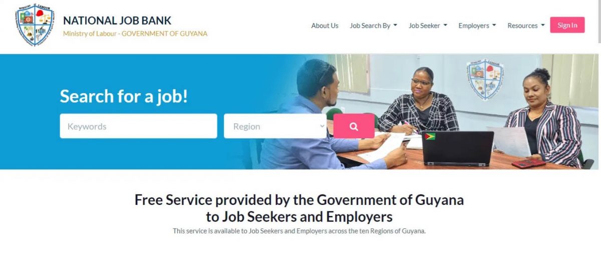 A screenshot of the National Job Bank website 