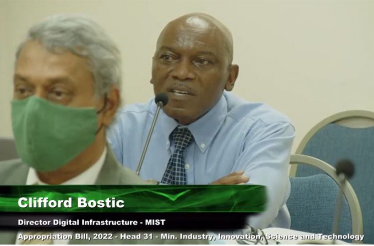 Director of Digital Infrastructure in the Ministry of Industry, Innovation, Science and Technology, Clifford Bostic, speaking during the Estimates.