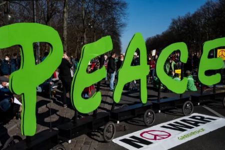 Large letters spell out the word ‘Peace’ during a demonstration against Russia's invasion of the Ukraine on March 13, 2022 in Berlin — AFP Photo