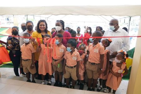 Minister Priya Manickchand officially opening the Queenstown Nursery School