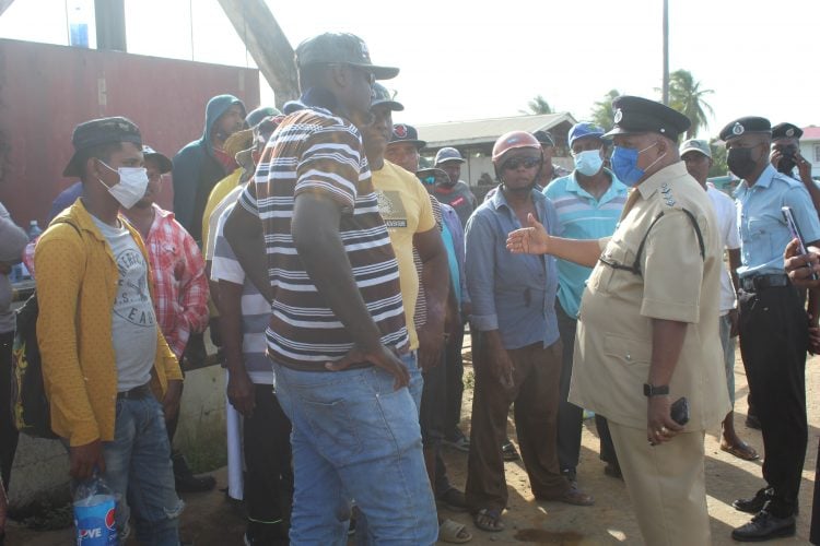 Rice farmers protesting in Black Bush Polder yesterday.