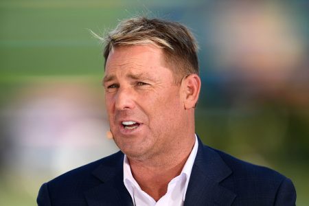 ADELAIDE, AUSTRALIA - DECEMBER 06: Shane Warne commentates during day one of the First Test match in the series between Australia and India at Adelaide Oval on December 06, 2018 in Adelaide, Australia. (Photo by Quinn Rooney/Getty Images)
