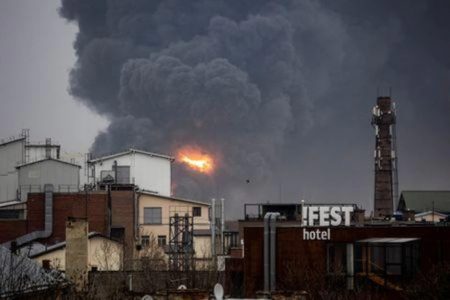 Smoke rises after an airstrike, as Russia’s attack on Ukraine continues, in Lviv, Ukraine March 26, 2022 (REUTERS/Vladyslav Sodel photo) 