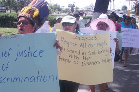FLASHBACK: Some of the Isseneru protestors picketing the Office of the President on January 25, 2013 voicing their dissatisfaction with the High Court ruling relating to the mining operation of Joan Chang (Stabroek News file photo) 