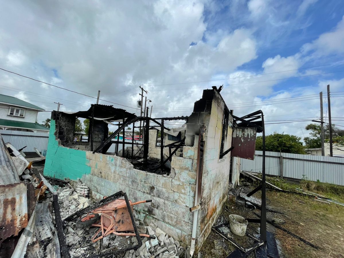The burnt remains of the house. (Guyana Fire Service photo)