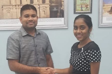 During a simple ceremony yesterday, Regina Persaud of the Athletic Association of Guyana (AAG), received an undisclosed sponsorship pact from Mohamed’s Enterprise, through its principal, Azruddin Mohamed.