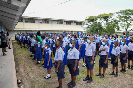 Children preparing to enter their classrooms (Ministry of Education photo) 