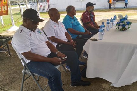 (L-R) The panelists of legendary test players at the BCB organized interactive session. Dr Desmond Haynes, Roland Butcher, Sir Andy Roberts and Jimmy Adams 
