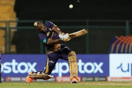 Andre Russell hits out during his unbeaten 70 for KKR in the Indian Premier League on Friday. (Photo courtesy IPL Media)