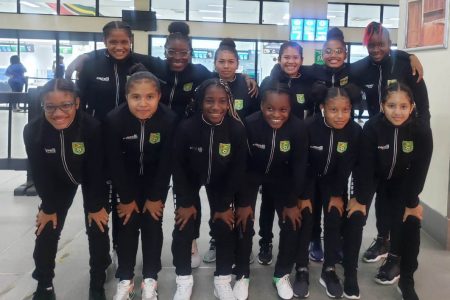The local component of the Lady Jaguars team which departed local shores yesterday to compete in the 2022 Concacaf Women’s U17 Championship in the Dominican Republic.
